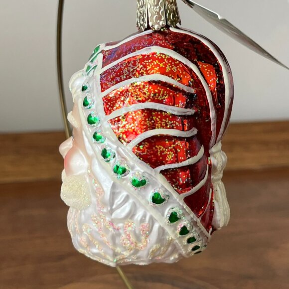 Old World Christmas Romantic Santa Head Blown Glass Ornament 2001 Hearts #40024 - Picture 3 of 10